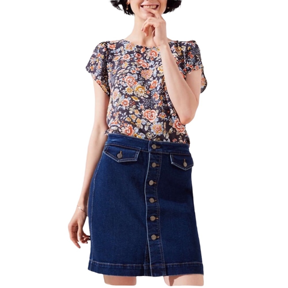 NWT Ann Taylor Button Front Denim Pencil Skirt 4